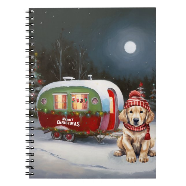 Golden Retriever Caravan Christmas Adventure Notebook (Front)