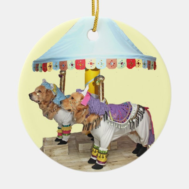 Golden Retriever Carousel Ceramic Ornament (Front)
