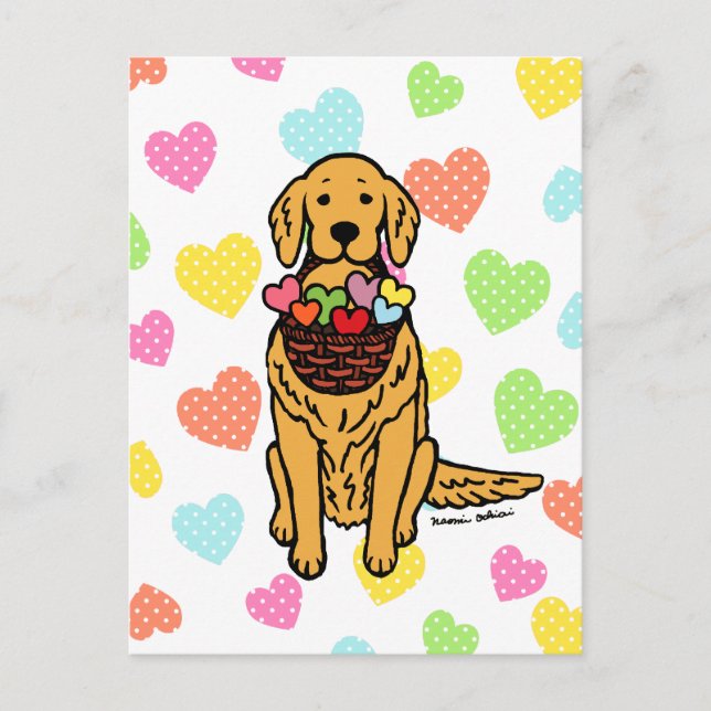 Golden Retriever Cartoon Hearts Postcard (Front)