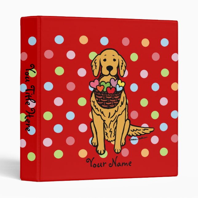 Golden Retriever Cartoon Polka Dot Binder (Front/Spine)