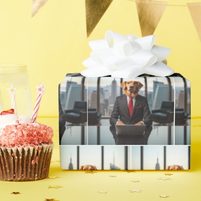 Golden Retriever CEO In a Modern Office Wrapping Paper (Birthday Party)