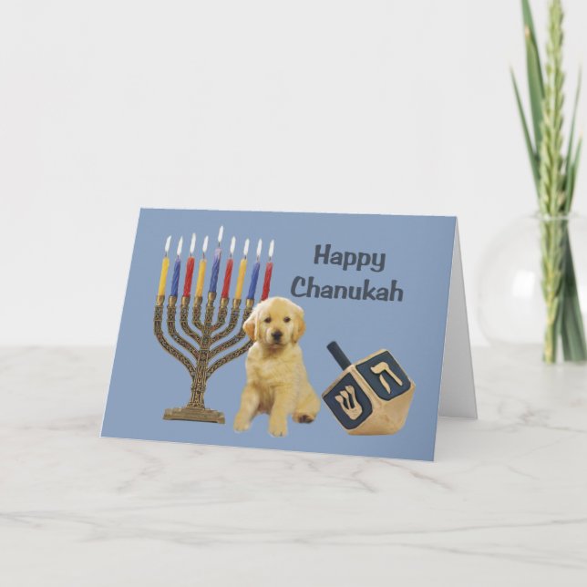 Golden Retriever  Chanukah Card Menorah Dreidel5 (Front)