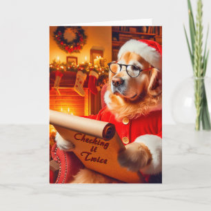 Golden Retriever Checking List Christmas Card