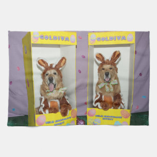 Golden Retriever Chocolate Rabbits in Boxes Kitchen Towel