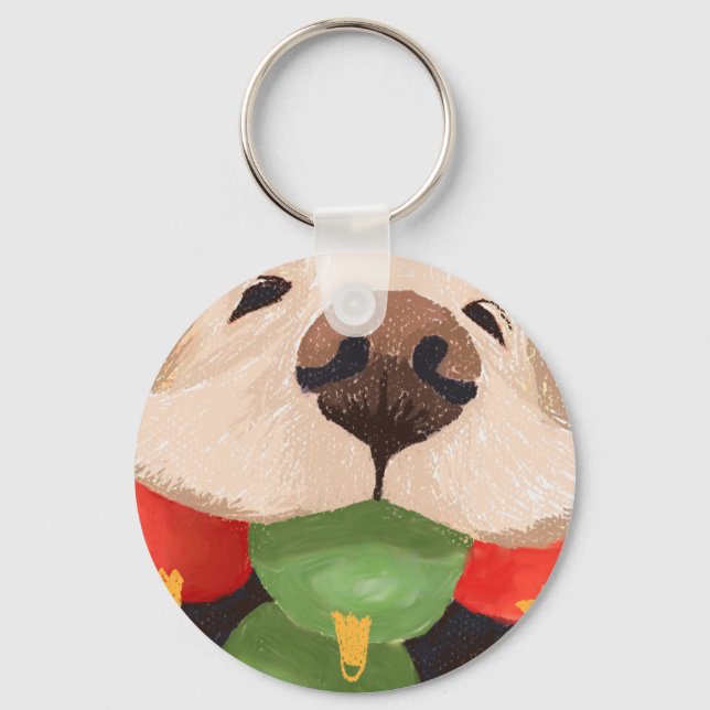 Golden Retriever Christmas Balls Mouth Hilarious Keychain (Front)