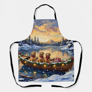 Golden Retriever Christmas Boat Holiday Apron