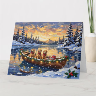 Golden Retriever Christmas Boat Holiday Card