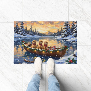 Golden Retriever Christmas Boat Holiday Doormat