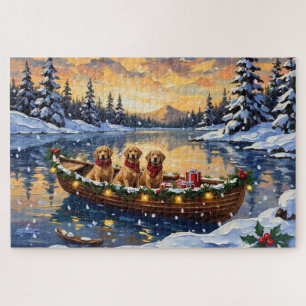Golden Retriever Christmas Boat Holiday Jigsaw Puzzle