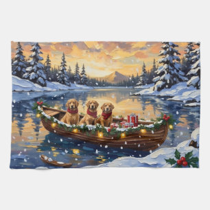 Golden Retriever Christmas Boat Holiday Kitchen Towel