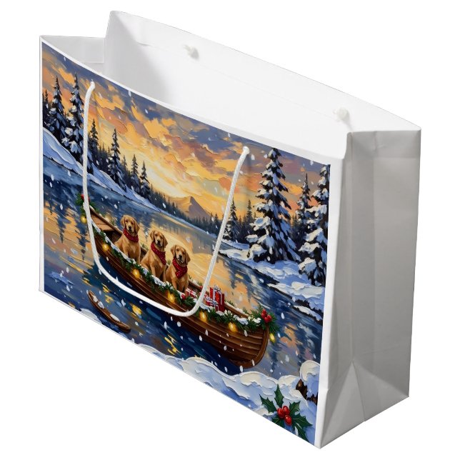 Golden Retriever Christmas Boat Holiday Large Gift Bag (Front Angled)