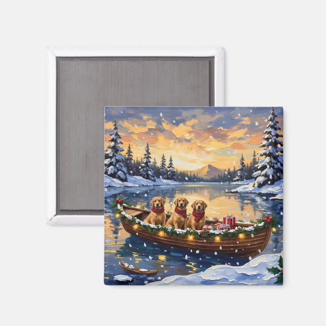 Golden Retriever Christmas Boat Holiday Magnet (Front/Back)