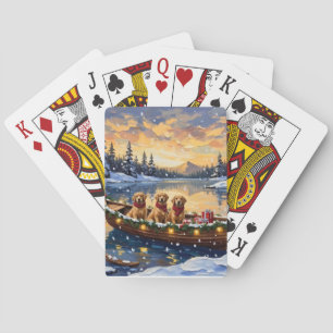 Golden Retriever Christmas Boat Holiday Playing Cards