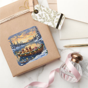 Golden Retriever Christmas Boat Holiday Square Sticker