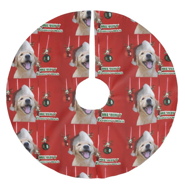 Golden Retriever Christmas Brushed Polyester Tree Skirt (Front)