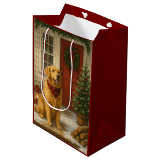 Golden Retriever Christmas Card Medium Gift Bag
