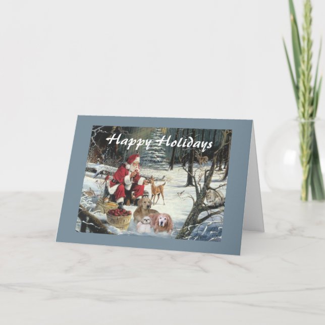 Golden Retriever  Christmas Card Woods Santa (Front)