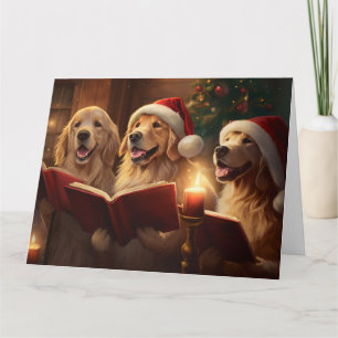 Golden Retriever Christmas Carolers Fun Holiday Card