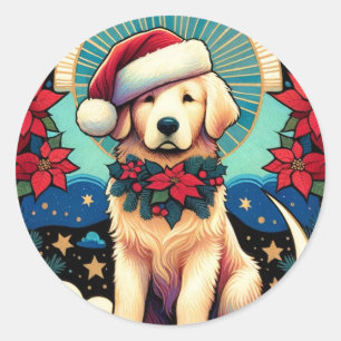 Golden Retriever Christmas Classic Round Sticker