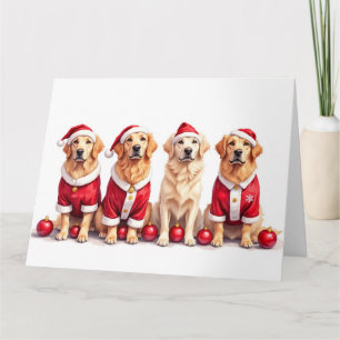 Golden Retriever Christmas Dress Santa Hat Card