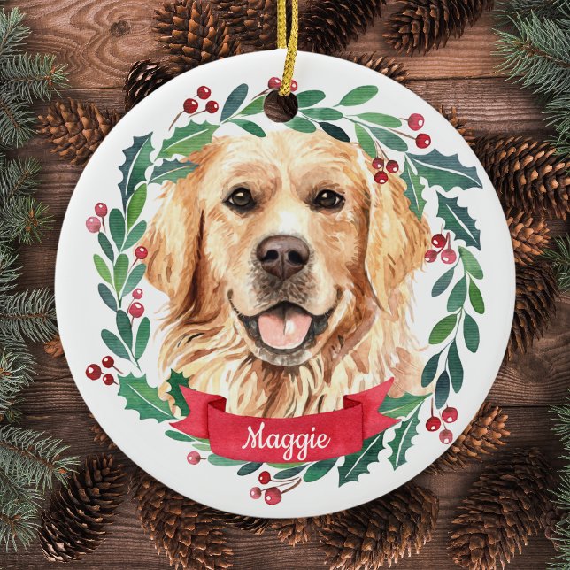 Golden Retriever Christmas Elegant Watercolor Dog Ceramic Ornament (Creator Uploaded)