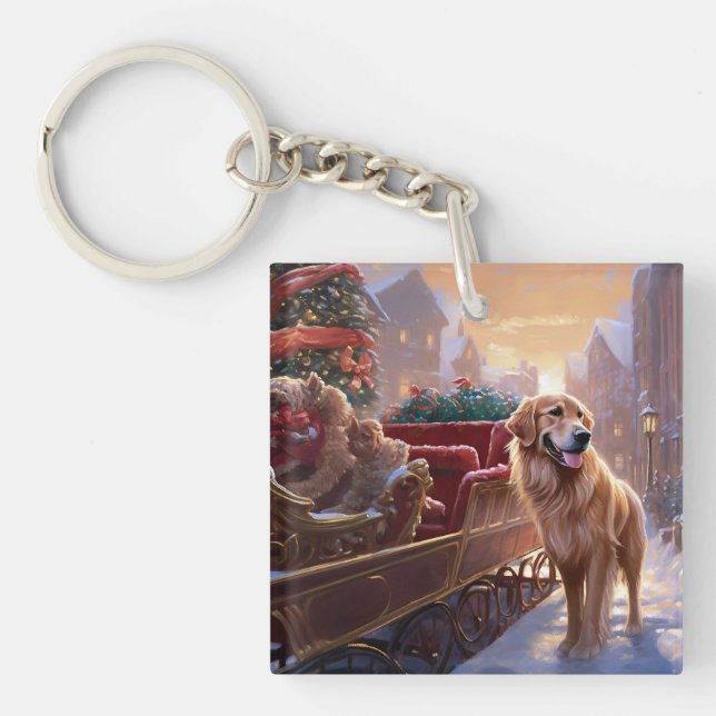 Golden Retriever Christmas Festive Season  Keychain (Front)