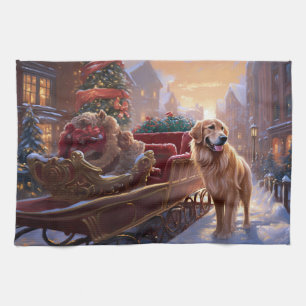 Golden Retriever Christmas Festive Season  Kitchen Towel