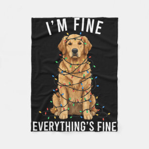 Golden Retriever Christmas I'm Fine Everything Is  Fleece Blanket