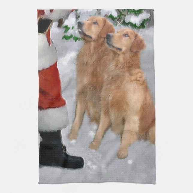 Golden Retriever Christmas Kitchen Towel (Vertical)