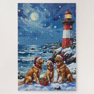 Golden Retriever Christmas Lighthouse Holiday Jigsaw Puzzle