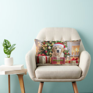 Golden Retriever Christmas Lumbar Pillow