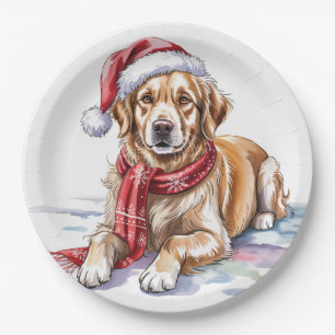 Golden Retriever Christmas Paper Plate