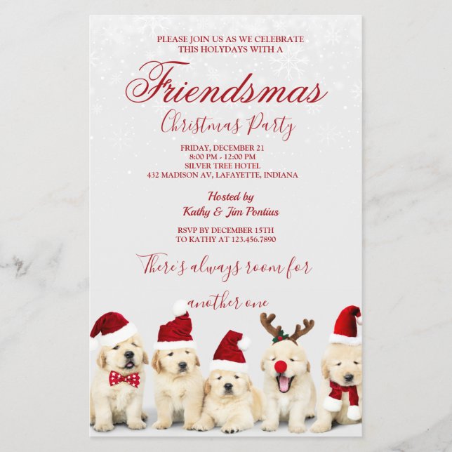 Golden Retriever Christmas Party Invitation Flyer (Front)