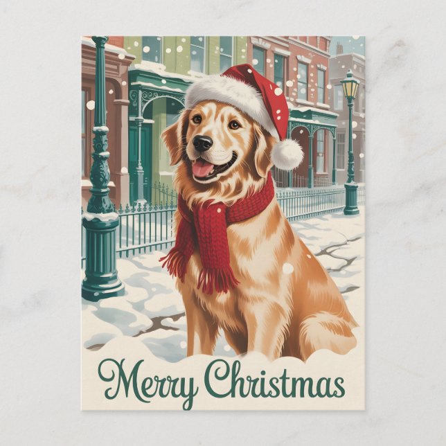 Golden Retriever Christmas Postcard (Front)