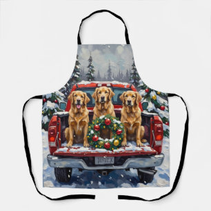 Golden Retriever Christmas Red Truck Holiday Apron
