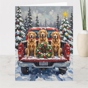 Golden Retriever Christmas Red Truck Holiday Card