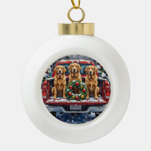 Golden Retriever Christmas Red Truck Holiday Ceramic Ball Christmas Ornament