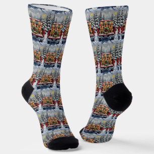 Golden Retriever Christmas Red Truck Holiday Socks
