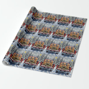Golden Retriever Christmas Red Truck Holiday Wrapping Paper