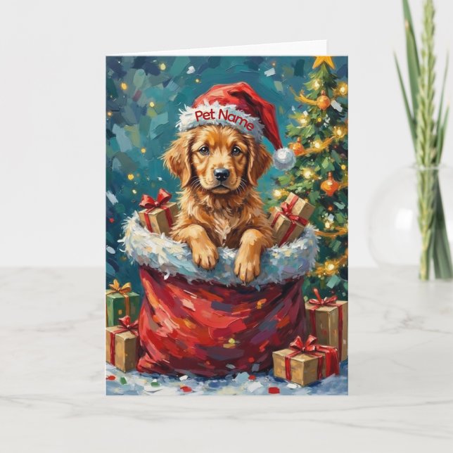 Golden Retriever Christmas Santa Bag Adventure Card (Front)