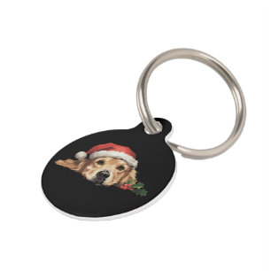Golden Retriever Christmas Santa Hat Dog Xmas Pet Tag