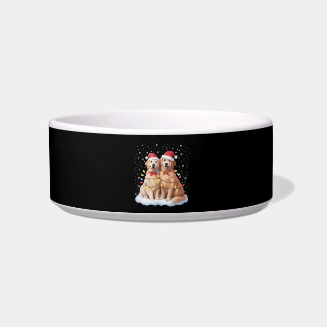 Golden Retriever Christmas Santa Hat Reindeer  Bowl (Front)