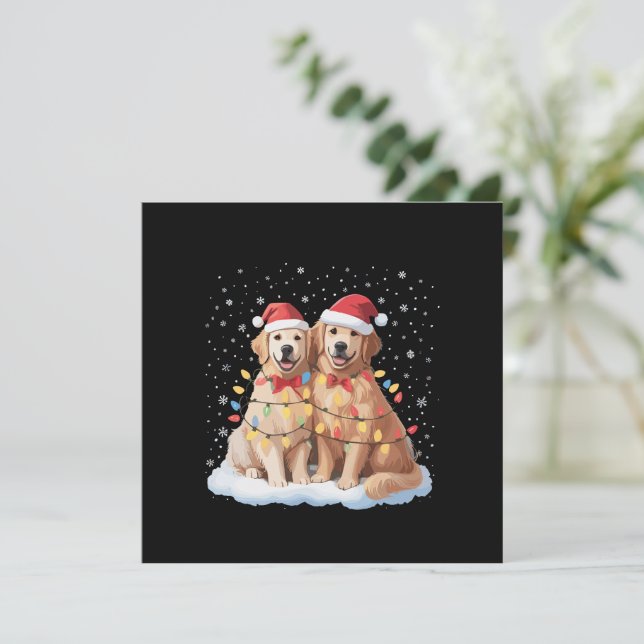 Golden Retriever Christmas Santa Hat Reindeer  Holiday Card (Standing Front)