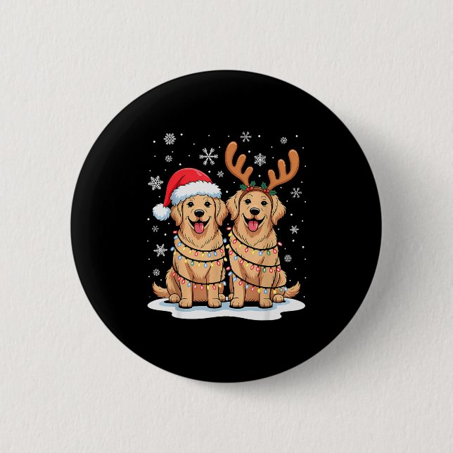 Golden Retriever Christmas Santa Hat Reindeer Ligh 2 Inch Round Button (Front)
