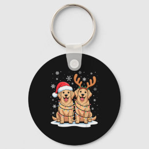 Golden Retriever Christmas Santa Hat Reindeer Ligh Keychain