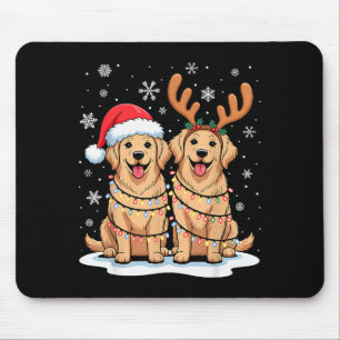 Golden Retriever Christmas Santa Hat Reindeer Ligh Mouse Pad