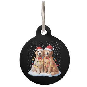Golden Retriever Christmas Santa Hat Reindeer  Pet Tag