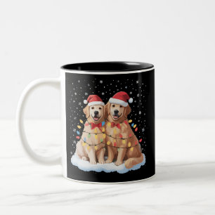 Golden Retriever Christmas Santa Hat Reindeer  Two-Tone Coffee Mug