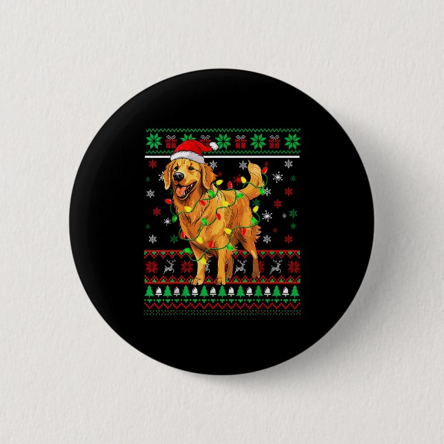 Golden Retriever Christmas Santa Hat Tree Lights P 2 Inch Round Button (Front)