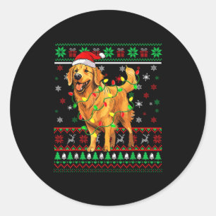 Golden Retriever Christmas Santa Hat Tree Lights P Classic Round Sticker